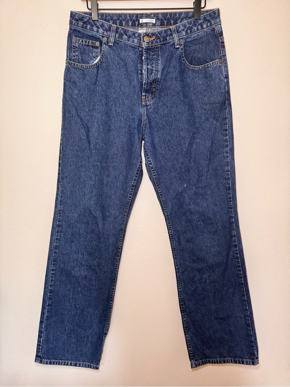 Halogen Straight Leg Jeans Button Fly Dark Wash 100% Cotton Size 10 Long